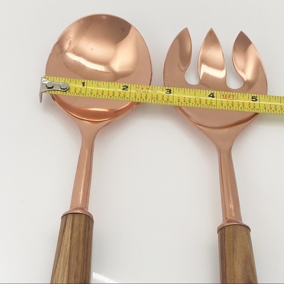 Copper & Wood Handle Salad Serving Utensils - Picture 3 of 5